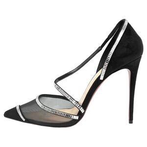Christian Louboutin Chiara Black Mesh & Crystal Strap Pumps Size 40.5